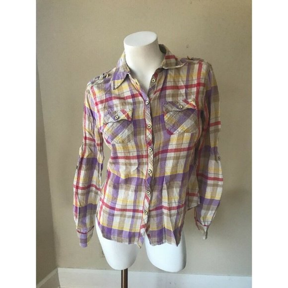 Postmark Anthropologie Fairweather Plaid Top - Picture 2 of 10